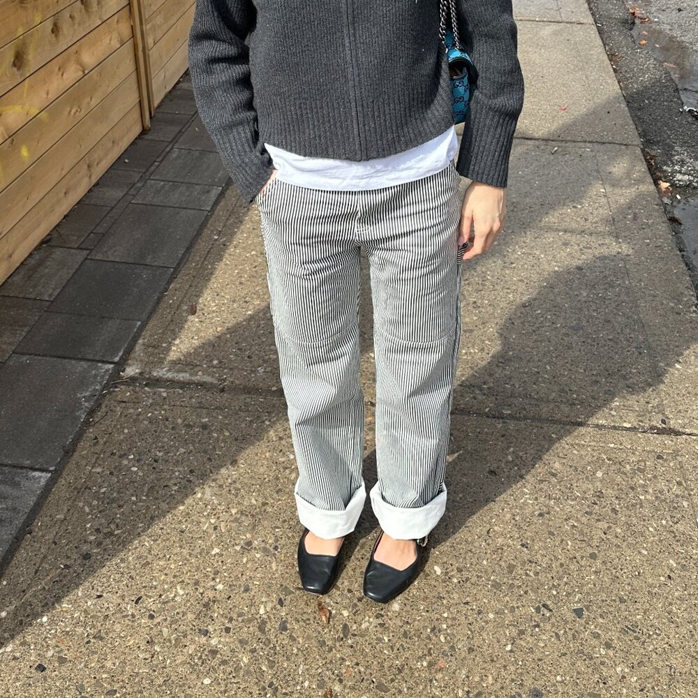 MANGO | Black & White Striped Cargo Pants